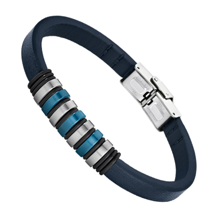 Bracelet homme cuir bleu et acier Lotus (L/S) - Sébastien Rosset Bijouterie  Créateur